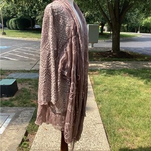 Simply couture kimono open jacket wrap embroidered crochet 1XL dusty rose color